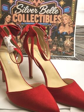 Carcuume Red Ankle Strap Heels Women’s Pointed Toe Stiletto Pumps NWOB